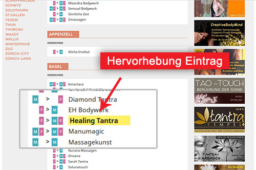 Hervorhebung Eintrag